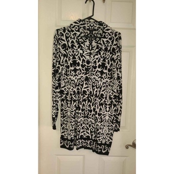 Style & Co. Sweater Black White Floral Womens Coat Size Medium - Picture 2 of 7